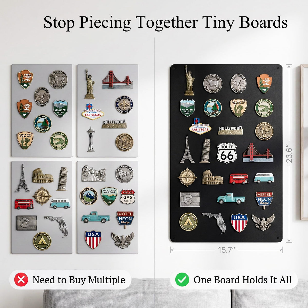 LYZZXI Magnetic Board for Wall 23.6" x 15.7" : Black Metal Display Board for Travel Souvenir Magnets & Art Collections | Heavy-Duty Metal Panel for Hobbyists with Screw Mount Hardware