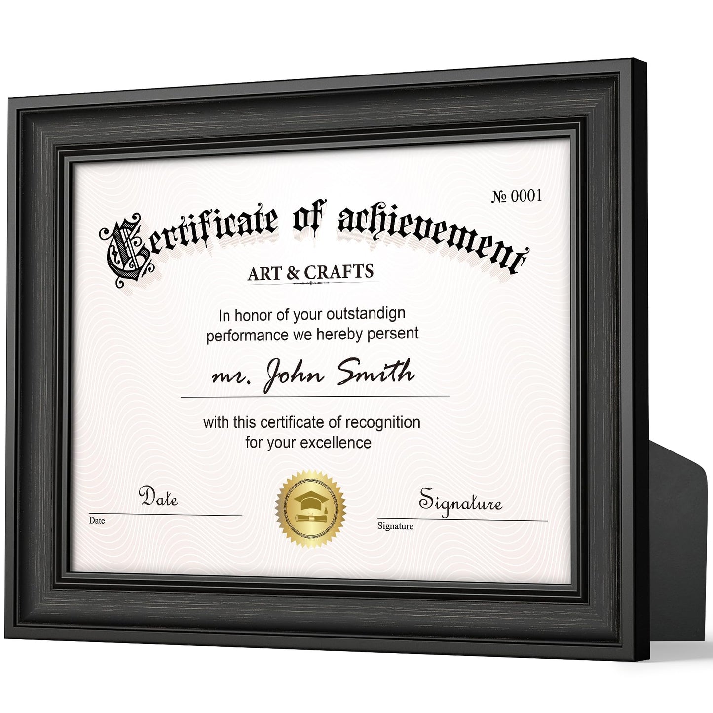 Yaetm 8.5x11 Diploma Frame, Document Frame with Shatter-Resistant Tempered Glass, Display 8.5 x 11 inch Certificate, Rustic Black, Tabletop & Wall Mount (Single, Black)
