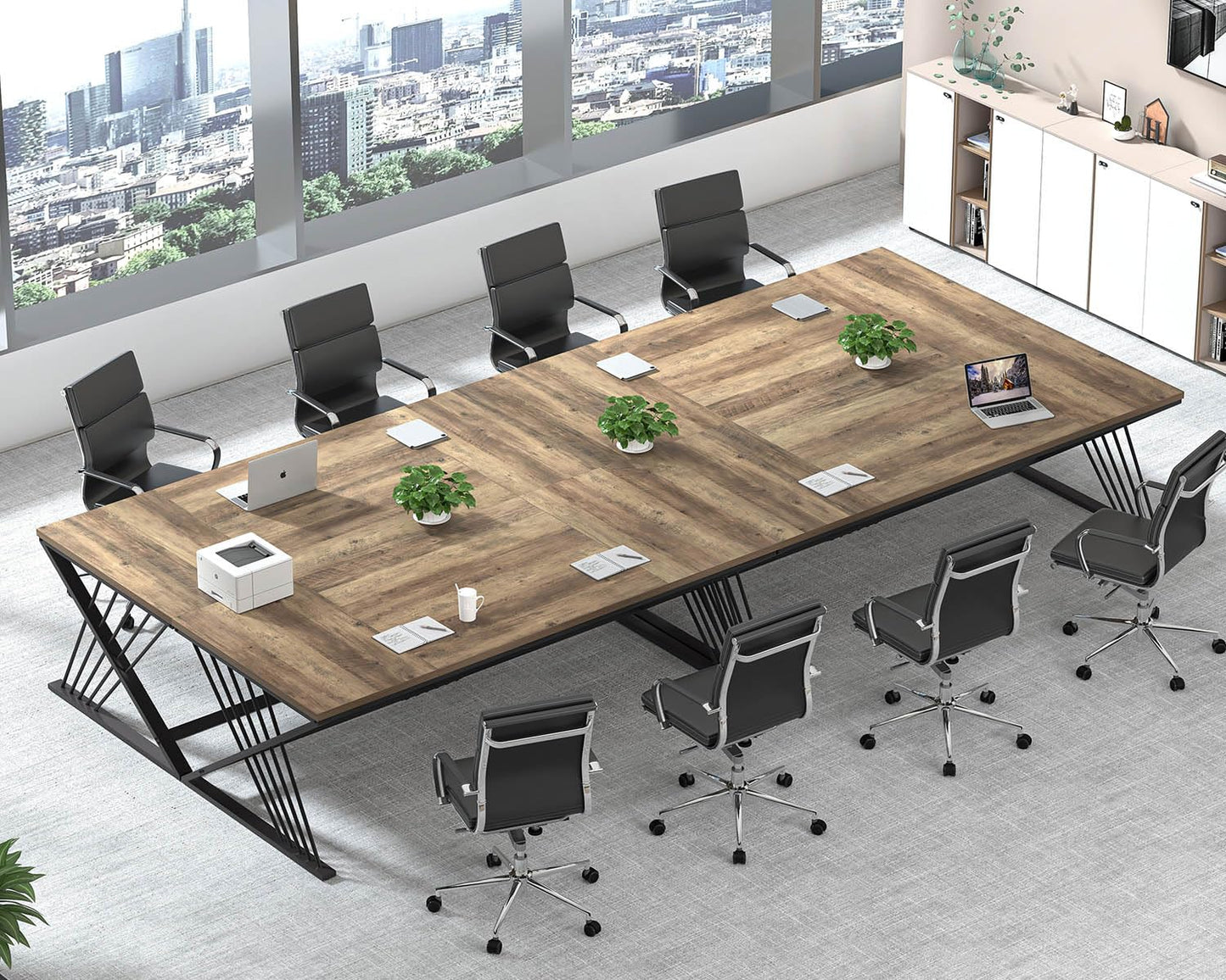 FOLUBAN 70.9" Computer Desk with Z-Shaped Legs, Industrial Work Executive Home Office Desk, Large 2 Person Gaming Study Desk Writing Table, Oak