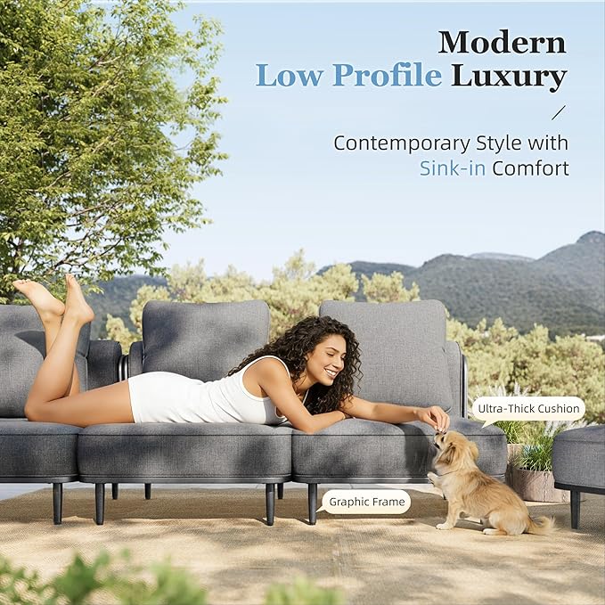 HERA'S HOUSE Metal Patio Furniture Set, Modular 5 Seats and 1 Nesting Coffee