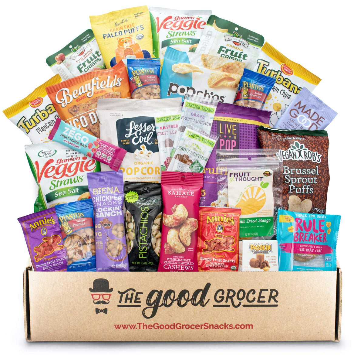 GLUTEN FREE and VEGAN (DAIRY and FIG FREE) Healthy Snacks Care Package (25 Ct): Cookies, Bars, Chips, Fruit, Nuts, Trail Mix, Gift Box Sampler, Office Variety, College Student Care Package, Gift Basket Alternative