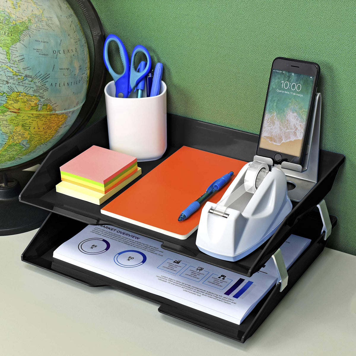 Acrimet Facility 2 Tier Letter Tray, Side Load, Letter Size/A4, Desktop File Organizer, Plastic (Black Color)