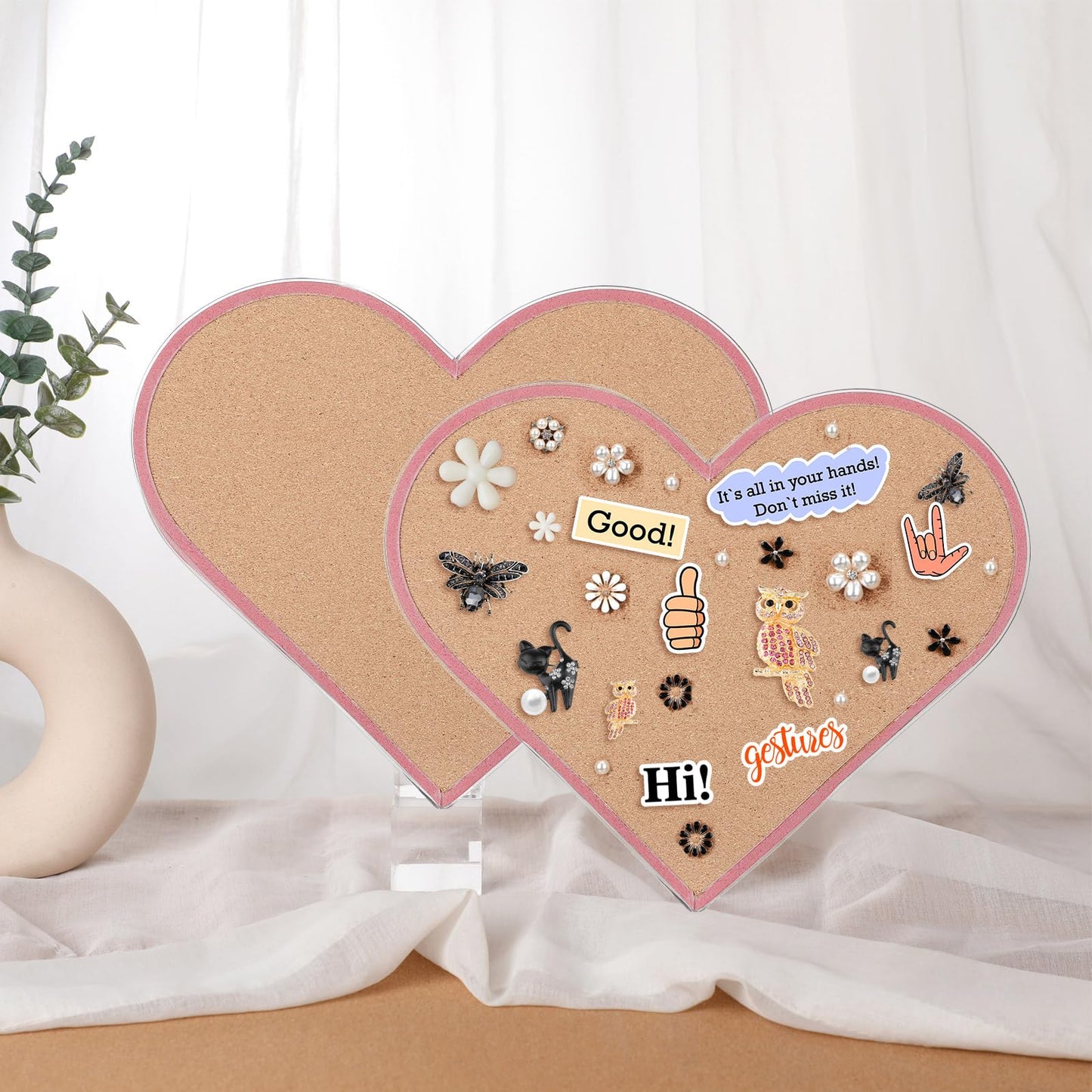 Mooliwe 2 Pcs Valentine's Day Pink Heart Pin Cork Board 10.6 x 13 Inches Framed Bulletin Board for Valentine's Day Office Classroom Memory Memo for Jewelry Organizer Wedding Decor