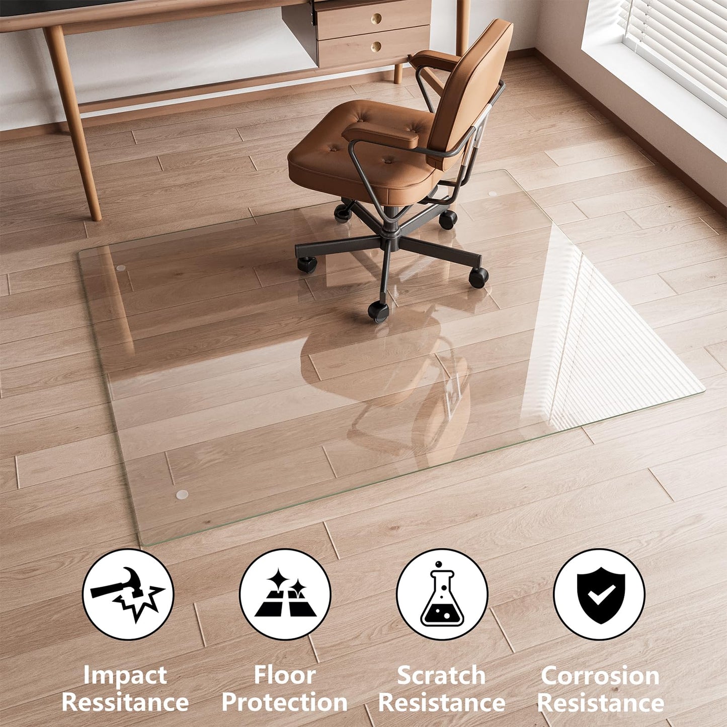 Koonmi Glass Chair Mat for Carpet, 36"x48" Tempered Glass Office Chair Mat, Glass Floor Mats with Rounded and Polished Edges, Desk Chair Mats with 4 Anti-Slip Pads for Hardwood Floor, Carpet