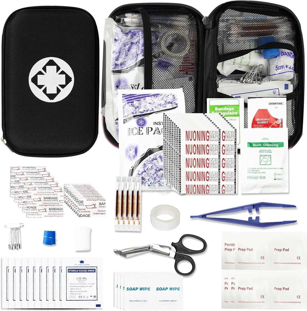 279PCS Small Travel First Aid Kit Supplies for Business, First Aid Emergency Set Backpacking Essentials Items Trauma Survival Kits for Outdoor Adventure, Black AMORNING