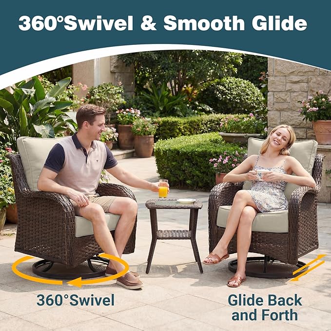 Patio Furniture Set, High Back Swivel Chairs, Weather Resistant Olefin Fabric