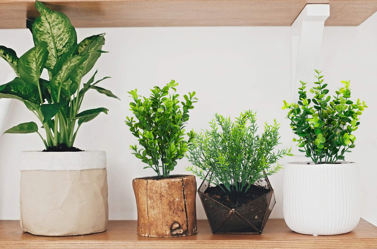 Ouddy Decor 6 Bundles Artificial Greenery Stems Mixed Fake Plastic Plants Eucalyptus Rosemary Faux Magnolia for Outdoor Indoor Garden Home Window Box Decor