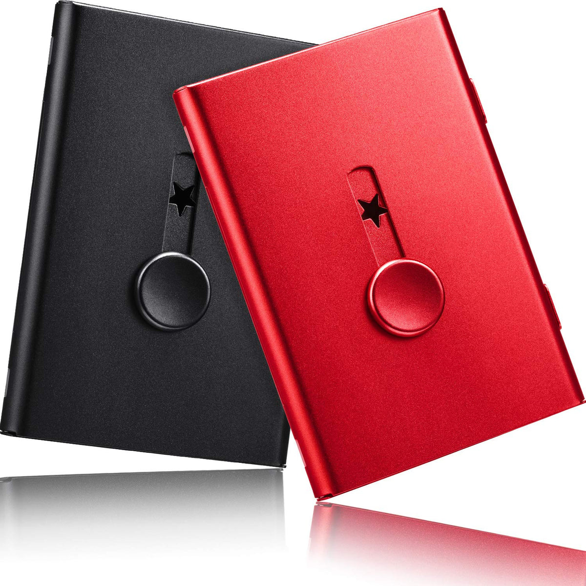 Tatuo 2 Pcs Black/red 2 Pack Thumb Drive Business Card Holder Stainless Steel Business name Card Case Portable Slide Out name holder Wallet Nice Design pocket for Men and Women