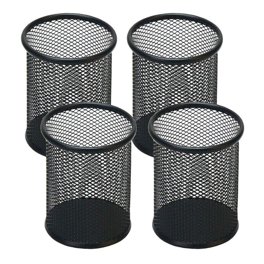 SNOW COOLER Pen Holder Mesh Pencil Holder Metal Pen Holder Cup Pencil Cup Holder for Desk Office Pen Organizer Black, 4 Pack