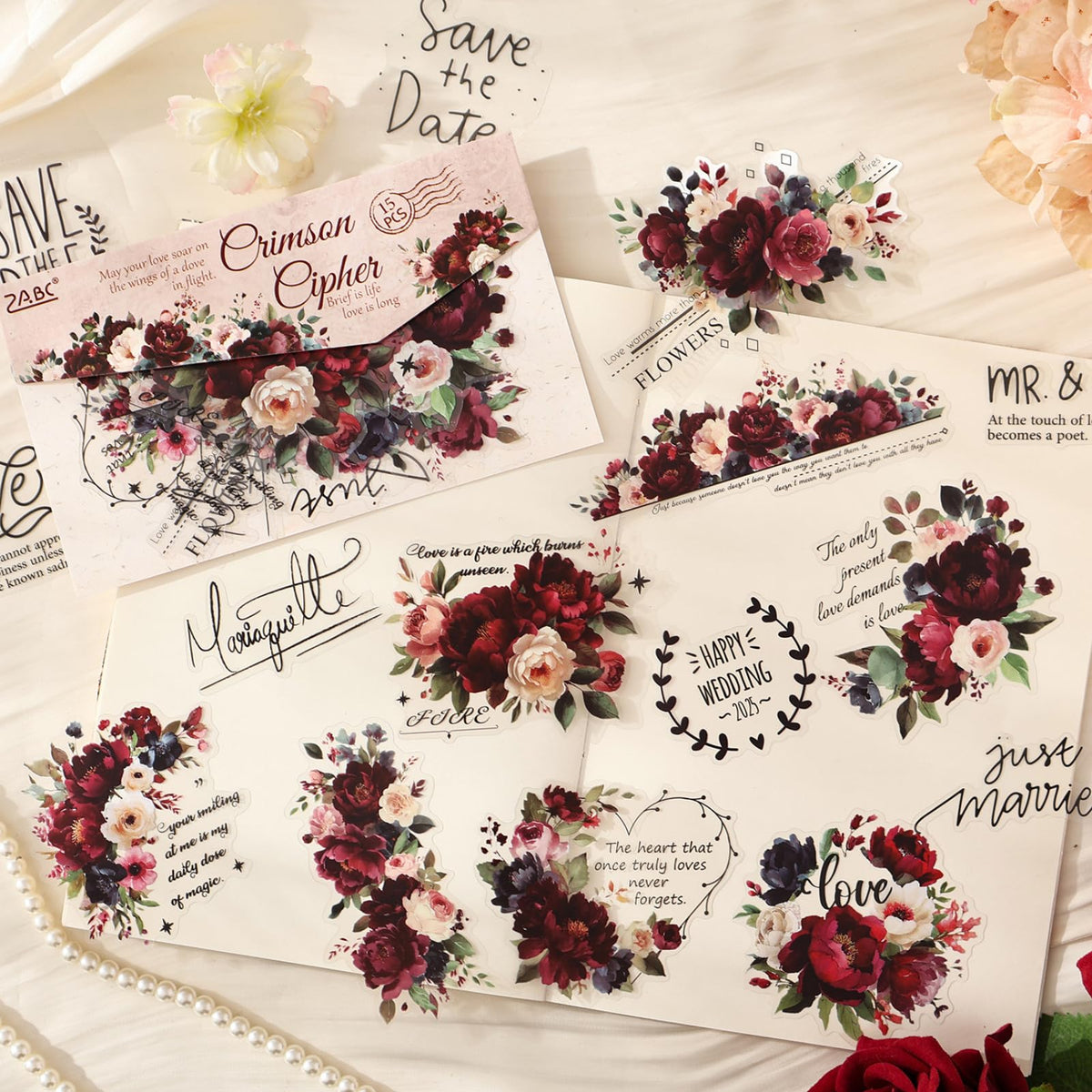 Kigofora 90-Piece Floral Quote PET Stickers for Journaling & Scrapbooking,Transparent Flower Stickers with Words, Aesthetic Collage Supplies for Planner, Cards & Paper Crafts
