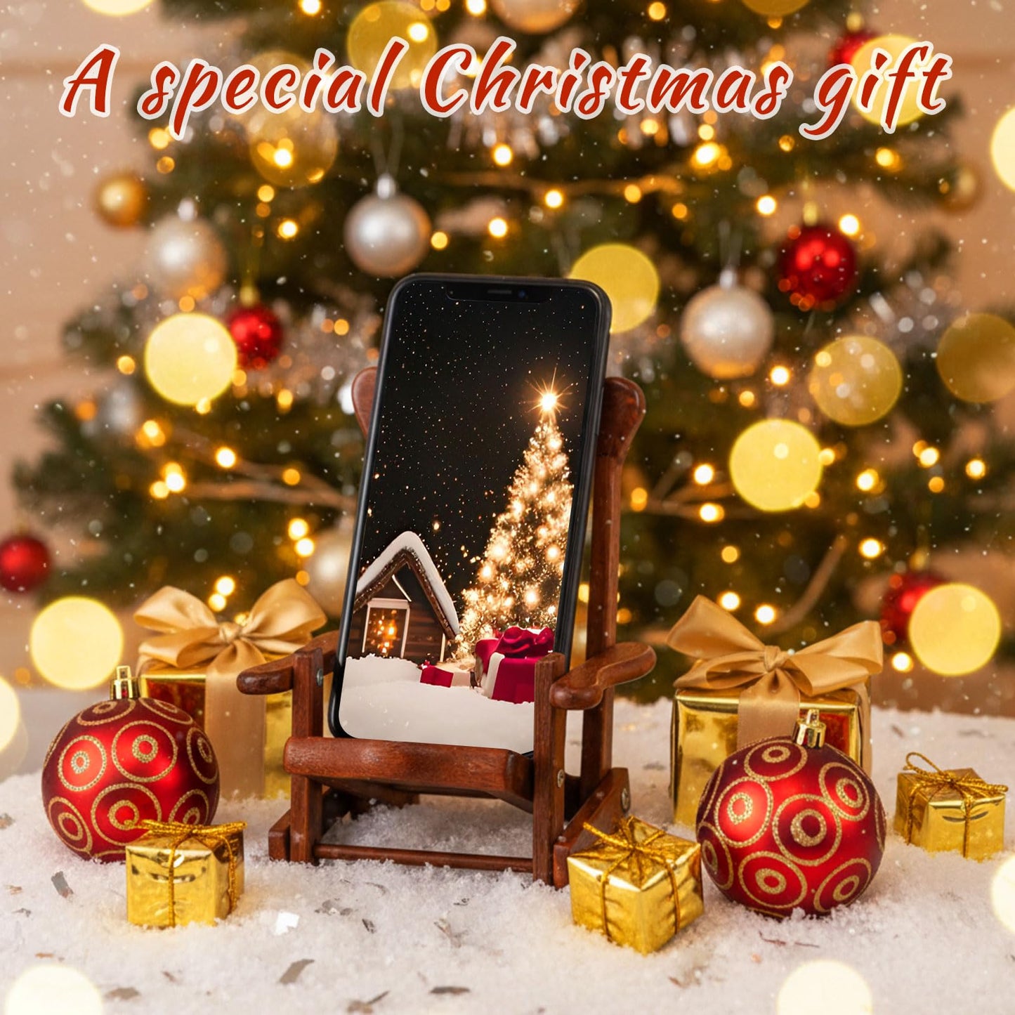 Kingdder 2 Pcs Christmas Wood Cell Phone Stand Gifts Folding Chair Wooden Phone Holder Adjustable Office Cellphone Stand Portable Cute Desktop Chair Shape Mobile Smartphone Holder for Desk Home Travel