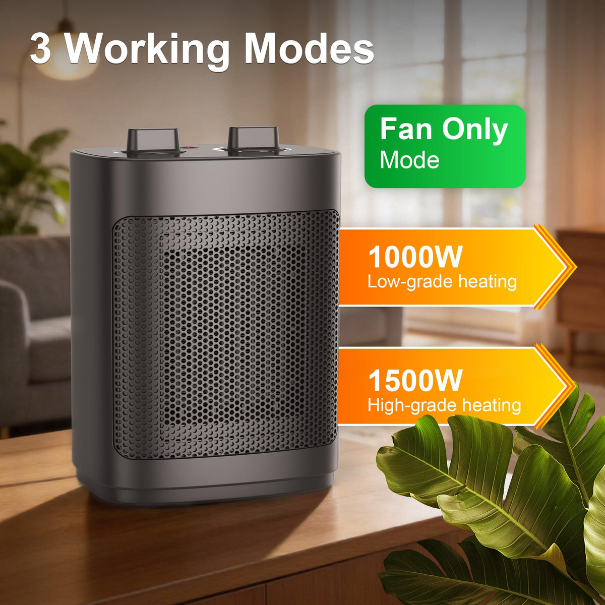 Small Space Heater for Indoor Use 1500W Portable Heater with Wild Range Temperature Adjustment Overheat & Tip Over Protection Electric Heater for Bathroom Black