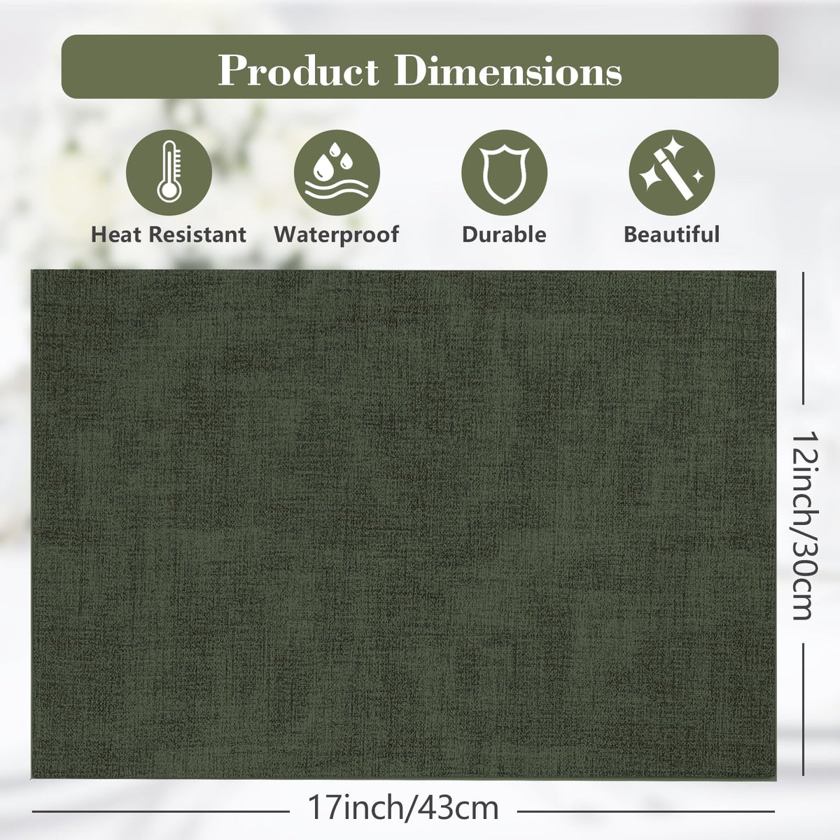 JUCCWARM Faux Leather Placemats Set of 6,Heat Resistant Placemats for Dining Table, Easy Clean Non-Slip Place Mats, Waterproof Stain Resistant Wipeable Washable PU Table Mats, (Dark Green)