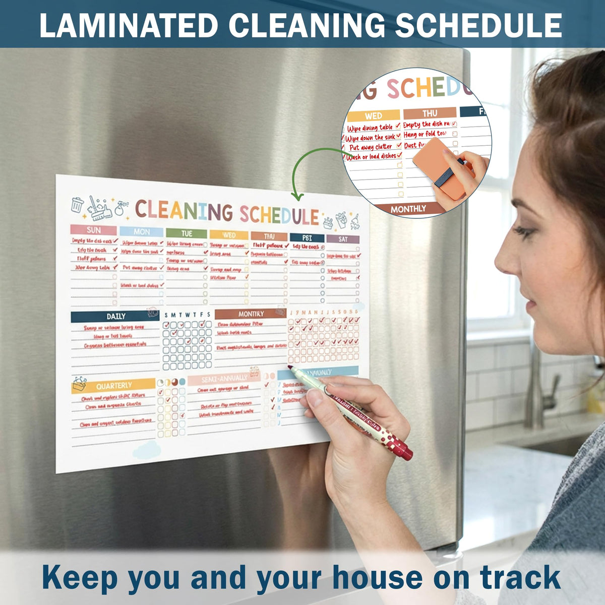 BLOOMOST ADHD Cleaning Planner - Daily, Weekly & Monthly Cleaning Checklist Organizer for Adults & Teens, Break Chores Into Small Wins, Glossy Erase Checklists - Planning Pages (version 2)