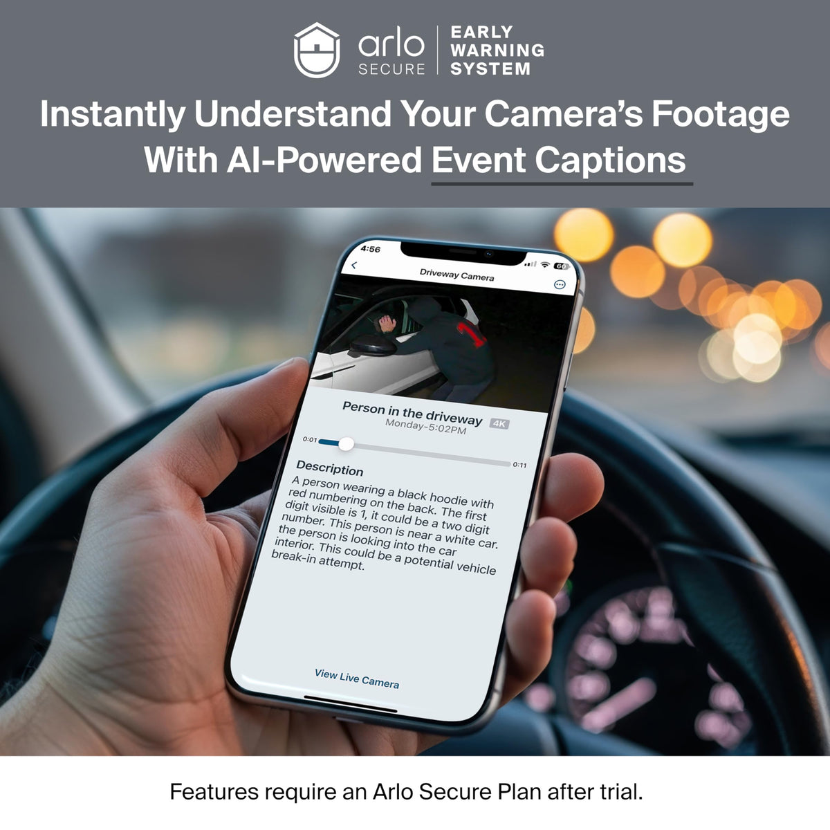 Arlo Ultra (3rd Gen - 2025 Release) 4K Security Camera + SmartHub, Battery Power, Emergency Response, AI Summary, 1-Month Trial of Secure Plan, 180° Field of View, 3 Cam, White, Motion Alert