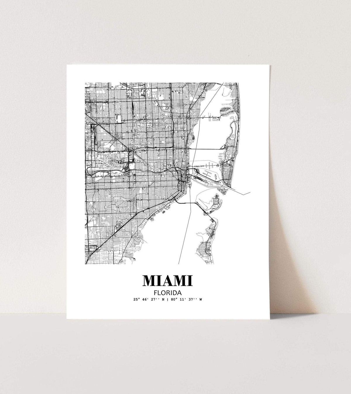 Eleville 11X14 Unframed Miami Florida City View Abstract Road Modern Map Art Print Poster Wall Office Home Decor Minimalist Line Art Hometown Housewarming wgn403