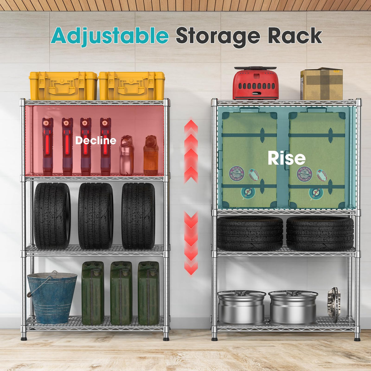 4-shelf Metal Wire Shelving Unit Heavy Duty Storage Shelves Adjustable Steel Shelf Wire Rack 2200LBS Metal Flower Stand Laundry Shelf organization for Garage Pantry Warehouse 13.8"Dx30"Wx59.06"H