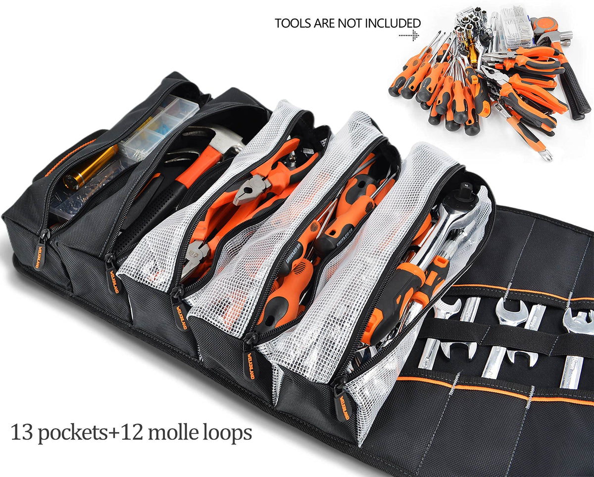 WELKINLAND Men's Tool Roll Organizer, Roll-Up Bag for Mechanics, Electricians & Motorcyclists