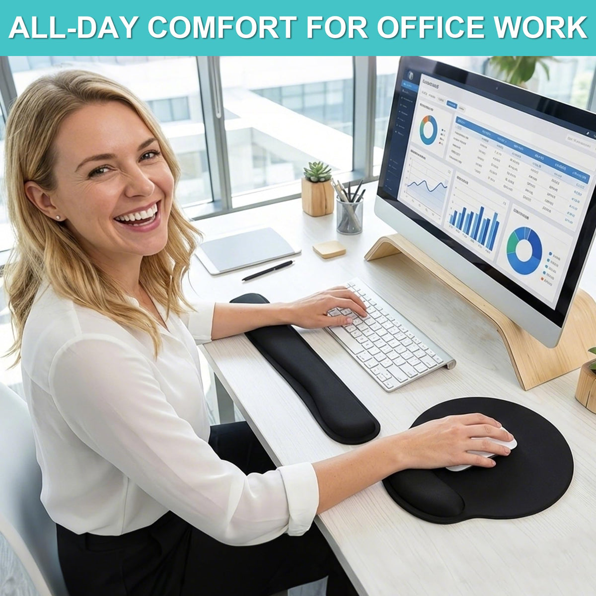 Mouse Pad and Keyboard Wrist Rest- Ergonomic Wrist Rest for Computer Keyboard and Mouse Pad, Memory Foam Wrist Support for Comfy Typing, Ideal for Laptop, Office, Gaming