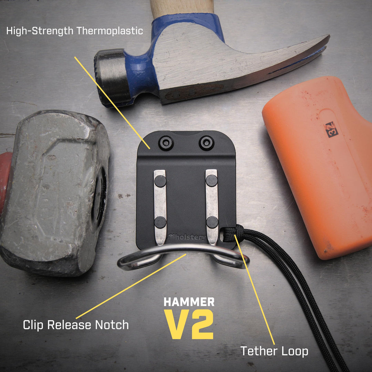Holstery HammerMaster | Hammer Holder Loop - Clip-On Tool Belt Holster Holds Hammers, Hatchet, or Mallet