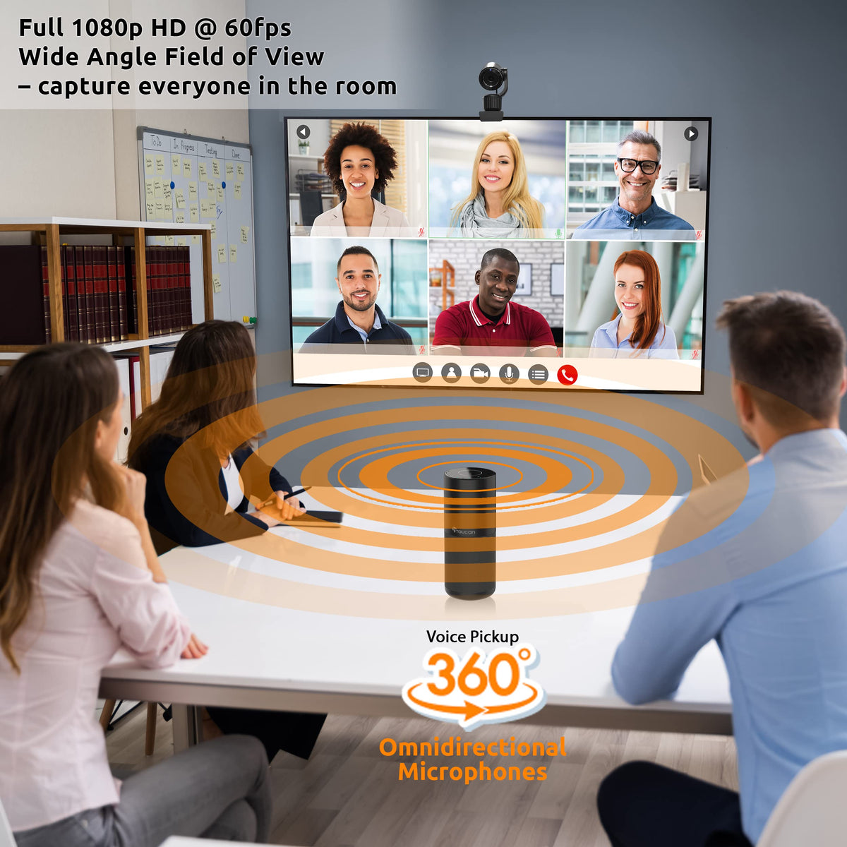 TOUCAN Conference HD Video Conference System, 1080P HD Camera, Speakerphone with 4 Microphones, Plug and Play USB Conference Camera for Zoom, Teams, Google Meet, Office and Home Office