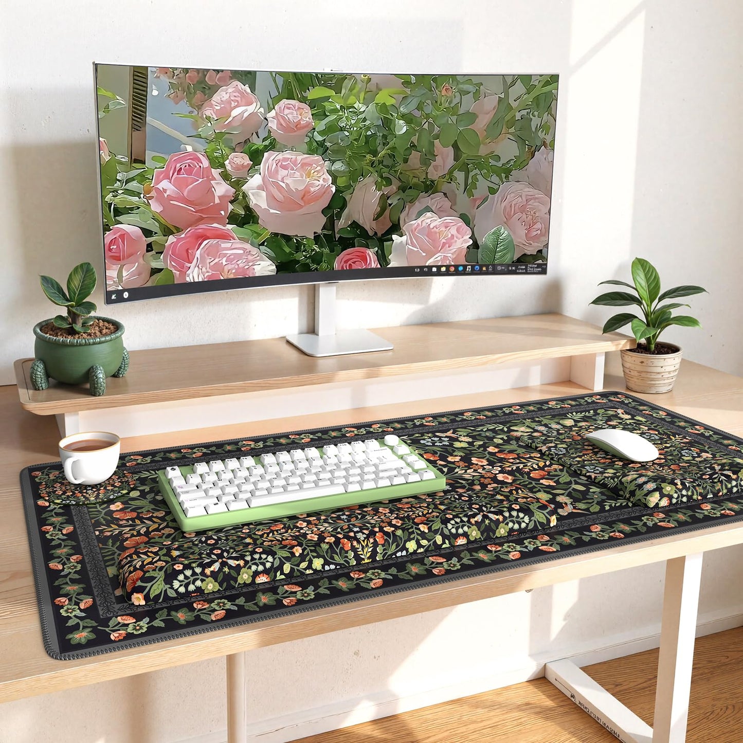 iLeadon Mouse Pad Set, Non Slip Office Desk Mat, Soft Keyboard Wrist Rest and Mouse Pad Set, Non Slip Gaming Desk Mat and Wrist Pad for Keyboard with Coaster for Women Home (Black)