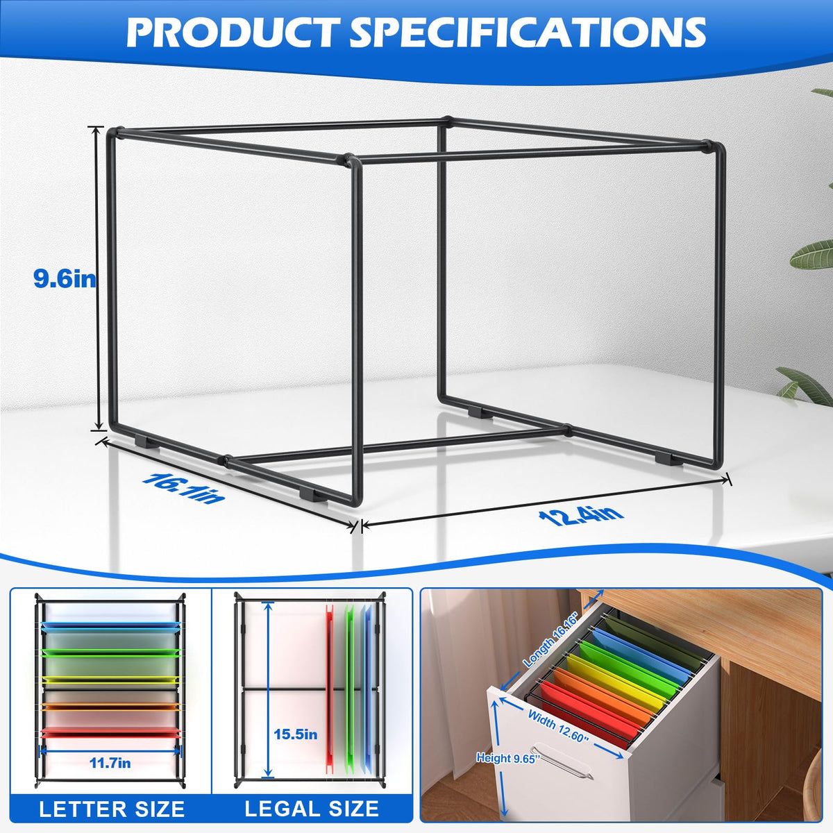 Legal/Letter Size Hanging File Folder Frame,9.45" H Hanging Files Holder,Desk Top Use,Not for File Cabinet Drawer/Rail,Desk Organizer for Accessories,Filing Inserts,Anti-Scratch/Rusty