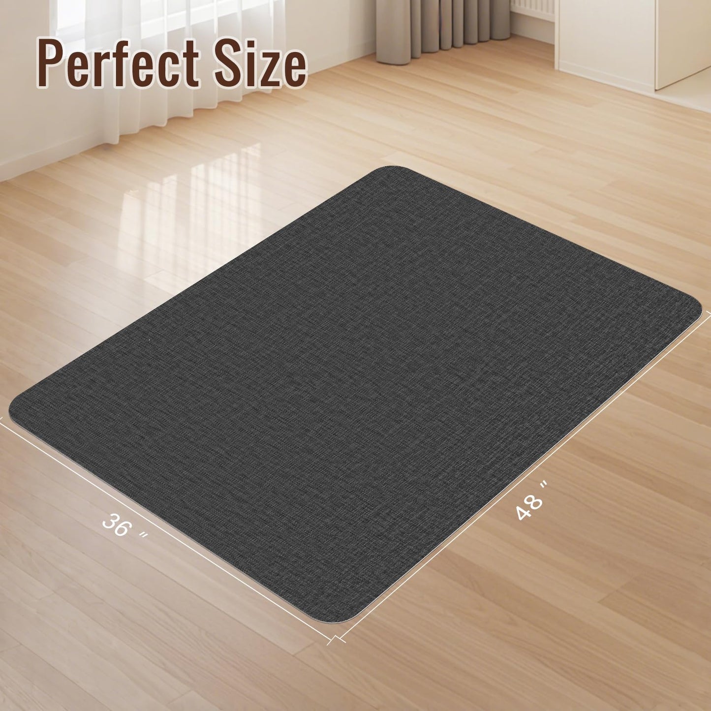 Wansimoo Office Chair Mat for Hardwood and Tile Floor, 36"x48" Floor Mat, Heavy Duty Computer Gaming Chair Mat, Anti-Slip, Non- Curve, Desk Chair Mat, Floor Protector for Home Office(Black)