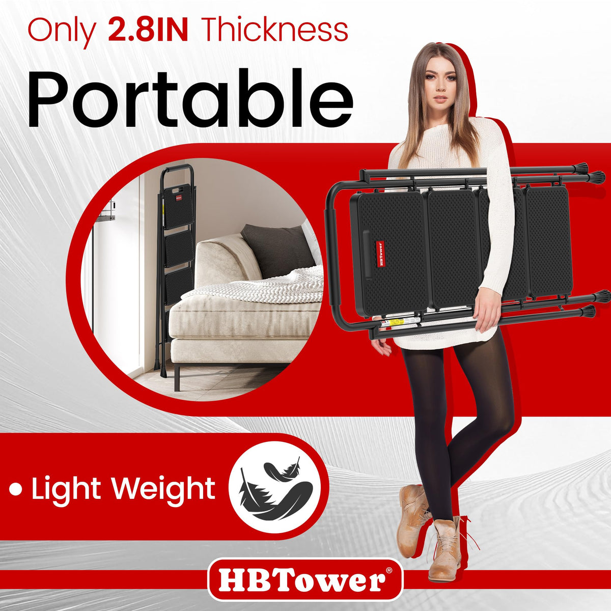 HBTower Step Ladder, Step Stool Foldable for Adults with Wide Anti-Slip Pedal, Lightweight 4 Step Ladders for Home