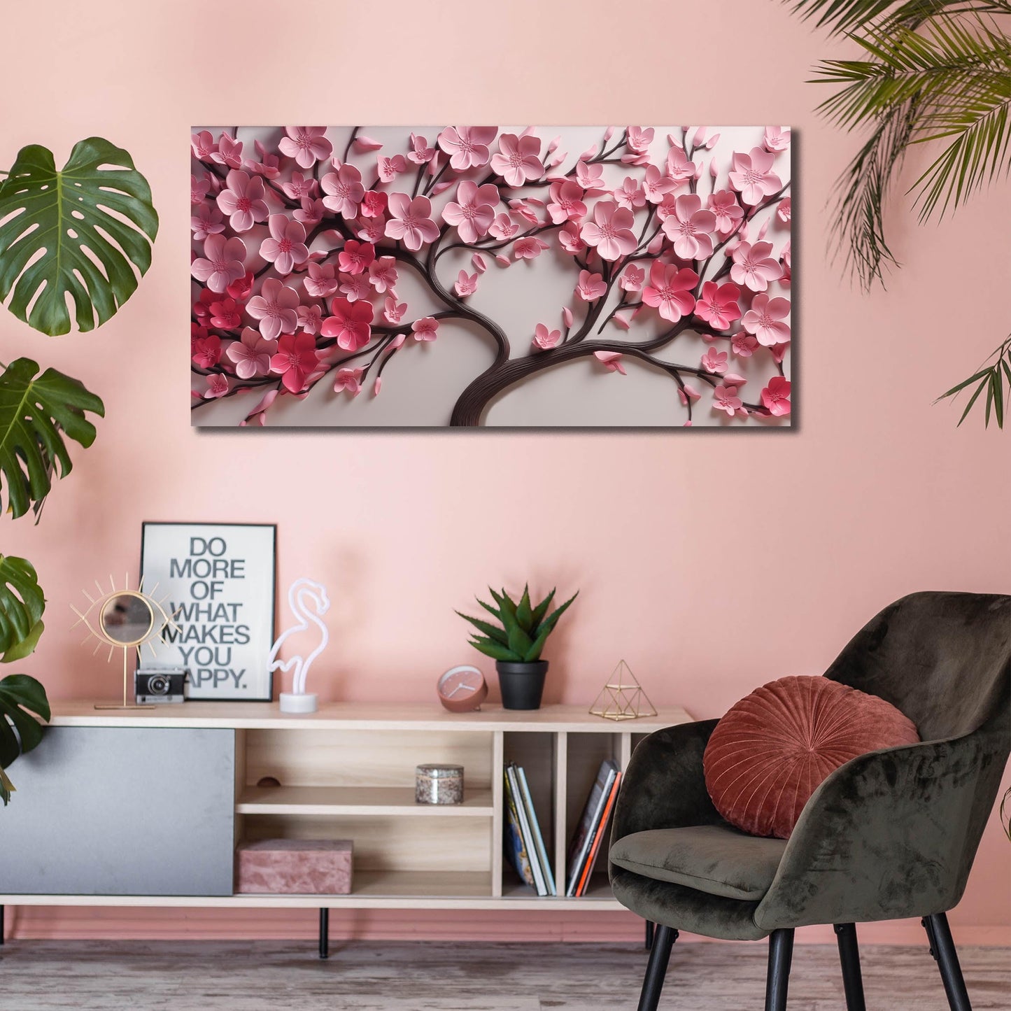 CPKATMT Flower Canvas Wall Art for Living Room Tree Pictures Wall Decor for Bedroom Pink Wall Art for Office Women Size 20 x 40 Inch