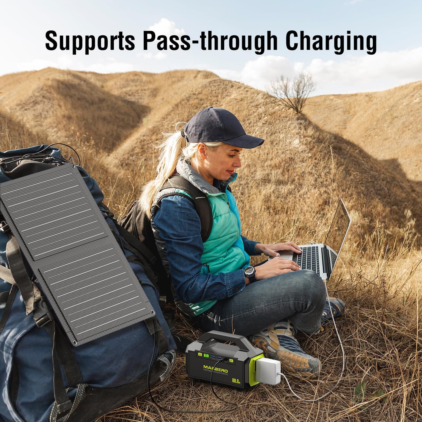 MARBERO Portable Power Station 88.8Wh Camping Portable Charger with Flashlight High Lumens Fast Charging Power Bank with AC Outlet 100W (150W Surge) for Hiking Hurricane Backup Emergencies