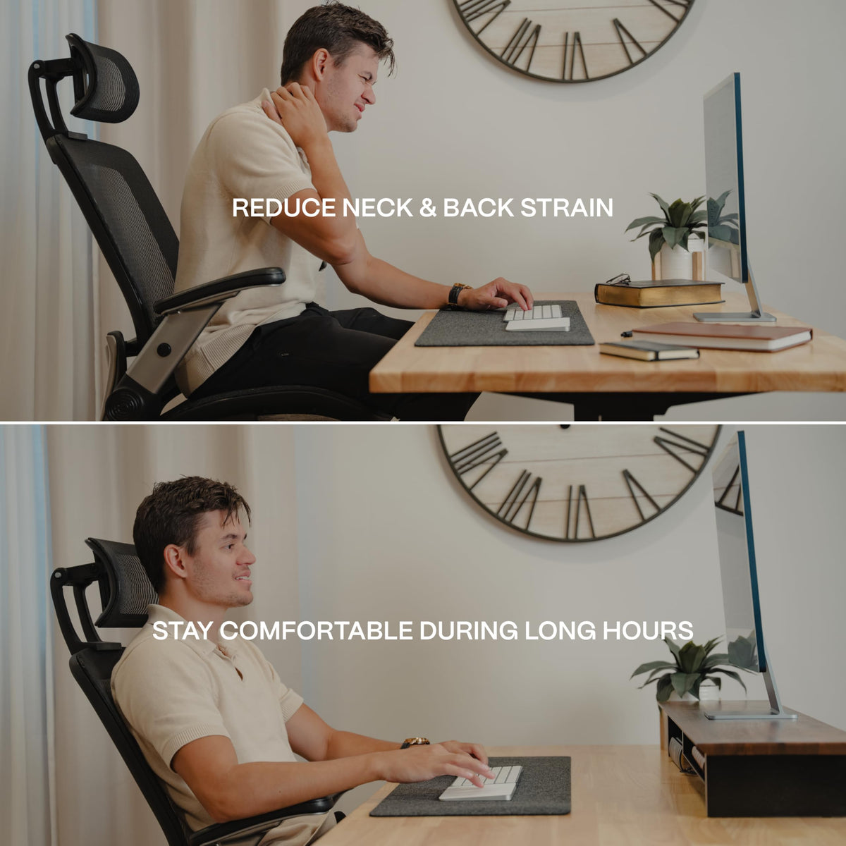 COREMINDED Solid Wood Dual Monitor Stand Riser – 43" Oak Desk Shelf for 2 Monitors with Tray & Wool Felt, Organizer for Desktop, Laptop and Office (Solid Oak)