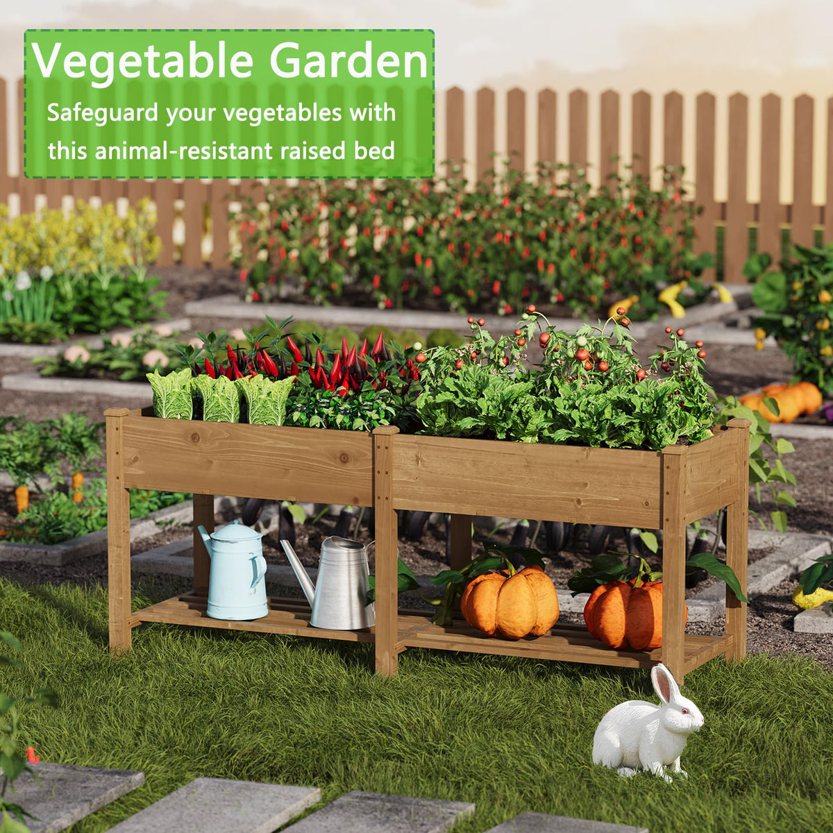 72x24x30.7in Wood Raised Garden Bed with Legs Wooden Planter Box with Storage Shelf Elevated Wood Planter Box for Vegetables Flowers Herbs Garden Planter for Backyard Patio Balcony (Brown, Large)