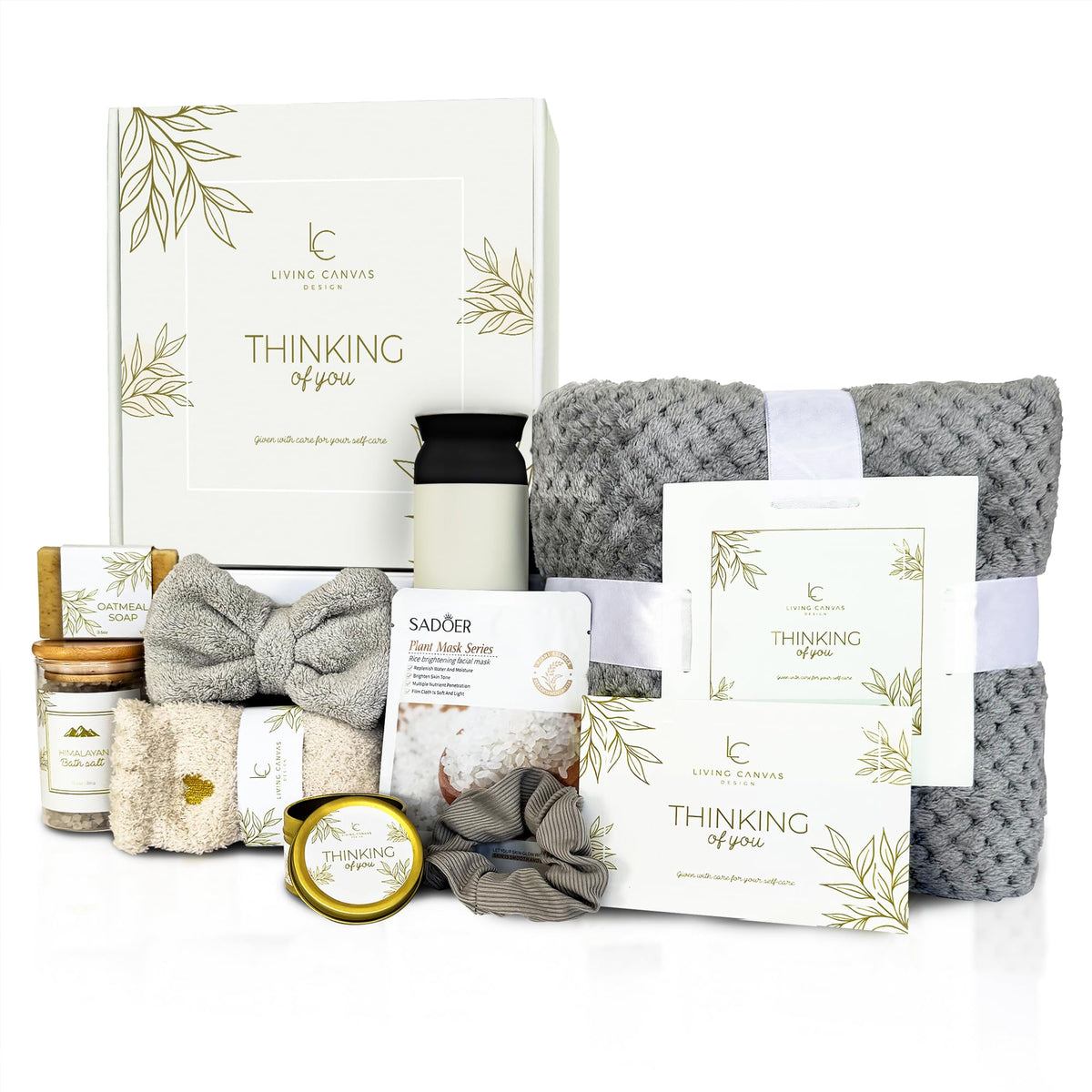 Self Care Gifts for Women 11 Piece, Womens Get Well Gifts for Mom Girlfriend Wife Daughter, Women’s Spa Gifts Baskets With Bath Salts, Oatmeal Soap, Blanket, Encouraging Inspirational Gift Basket, Whi