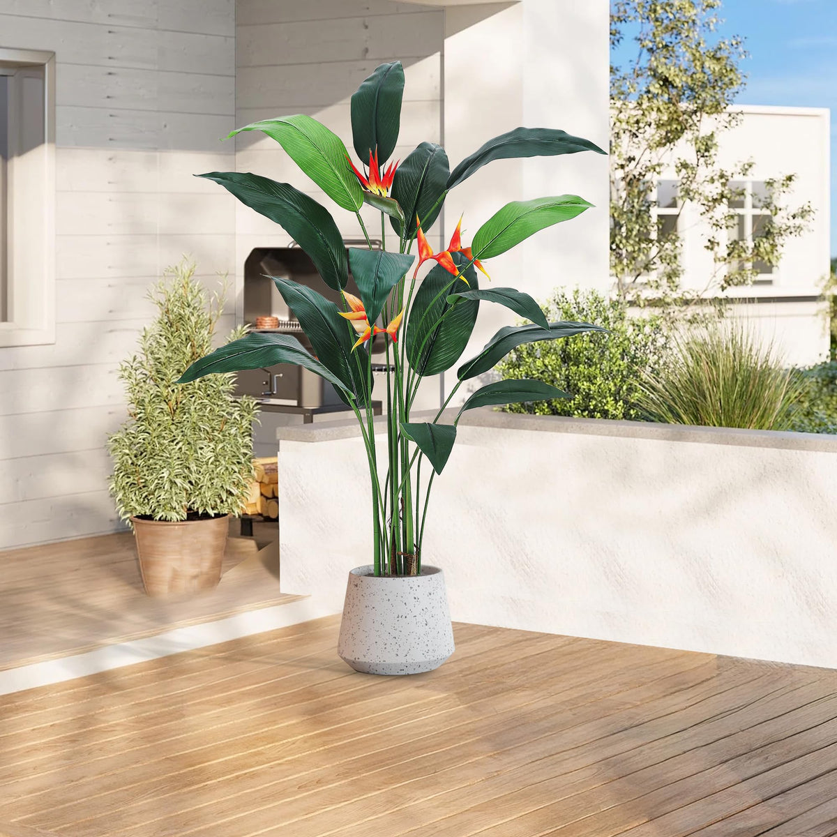 Realistic Artificial Bird of Paradise Plant Palm Tree, 7FT 6FT Tall Fake Tree with Lifelike Faux Leaves, 14 20 Trunks, Silk Indoor Outdoor Greenery, Easy Assembly Home Office Decor, 1 Pack