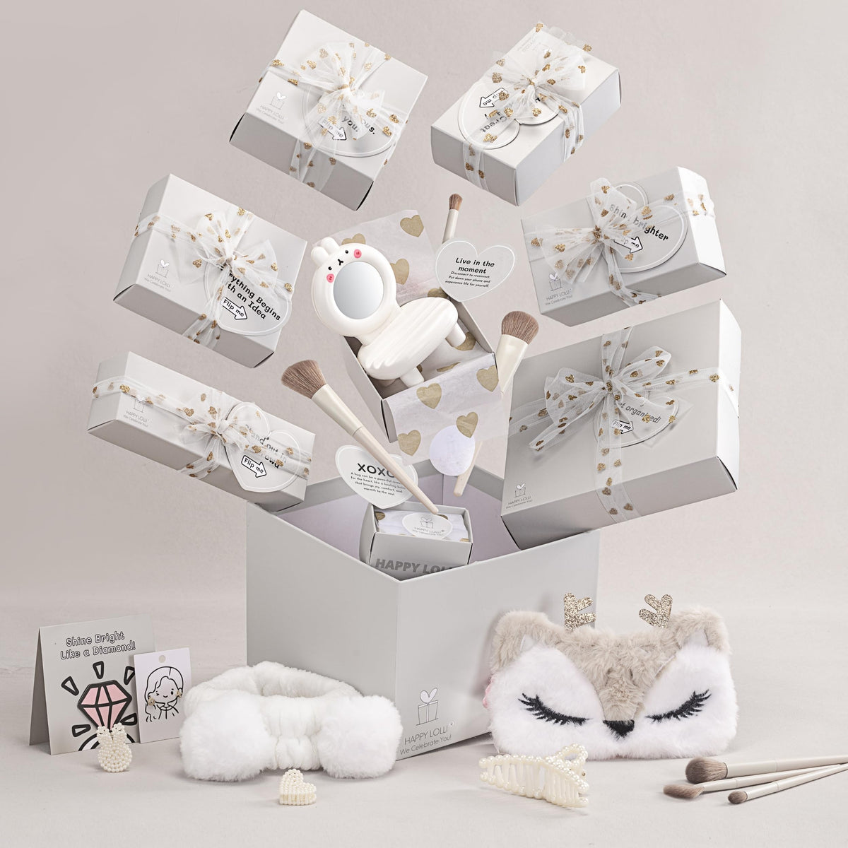 HAPPY LOLLI White LolliBox Gift Set for Tween & Teen Girls Ages 8–15, Birthday Gift Box, Ready-to-Gift Surprise Box with 8 Individually Wrapped Gifts & Empowering Challenges