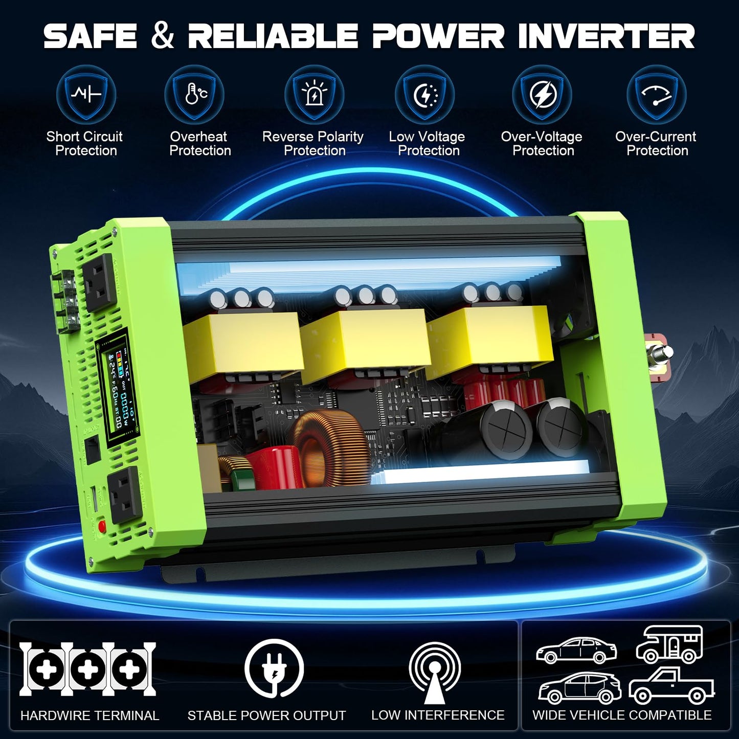Vansdon 3000W Pure Sine Wave Inverter 12V DC to 120V AC Power Inverters for RV,Truck, Solar, Home, Off-Grid, Car with LCD Display, 3 AC Outlet, 30W USB-C, 5V 2.1A USB,Remote Control, Surge 6000W