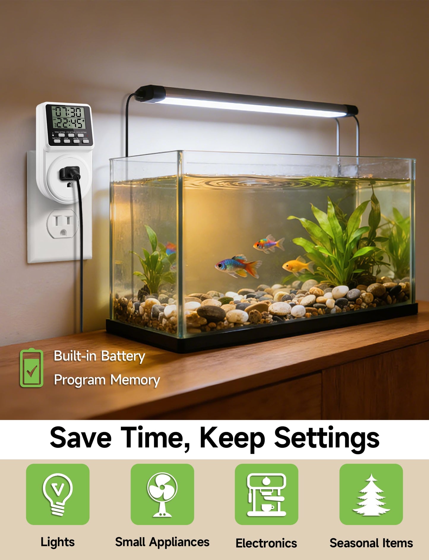 Techbee Digital Infinite Repeat Cycle Intermittent Timer Plug for Electrical Outlet, 24 Hour Programmable Indoor Timed Power Switch with Countdown Delay On and Off (120V, 15A), 1 pack