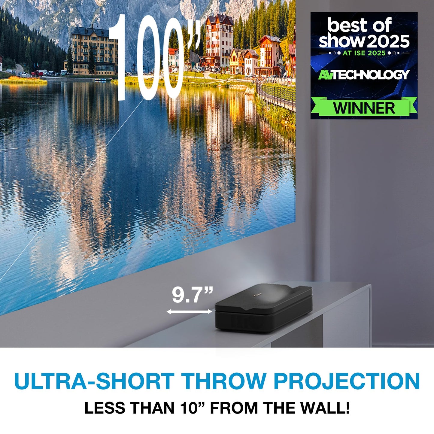 Optoma ML1080UST PHOTON GO Ultra Short Throw 1080p HDR Portable Projector, Triple Laser (RGB), Google TV with Netflix and Disney+ Certified, Home Theater Projector