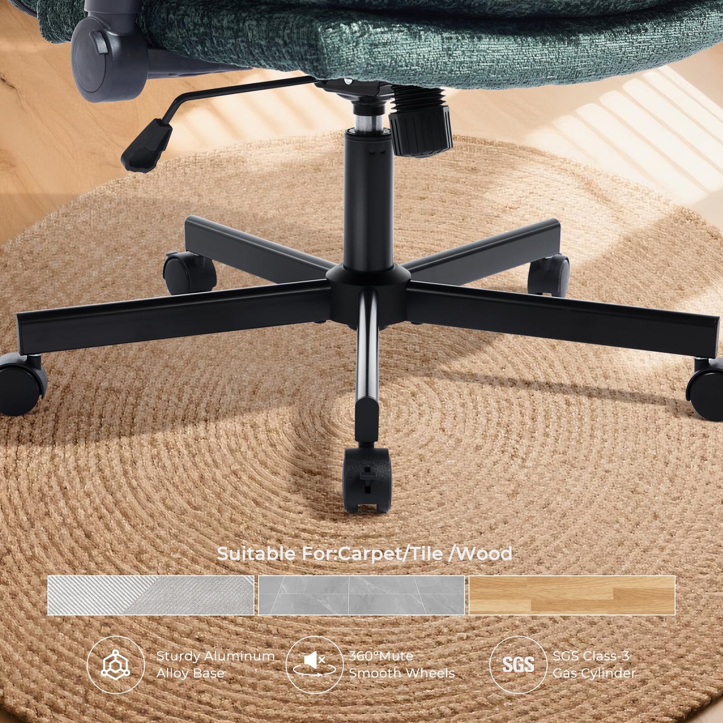 Morkprism Criss Cross Chair with Flip-Up Arms and Lockable Wheels, Plush Fabric Cross Legged Office Desk Chair,Wider 125°Tilting Adjustable Swivel Computer Chair for Home, Apartment, Bedroom,Green