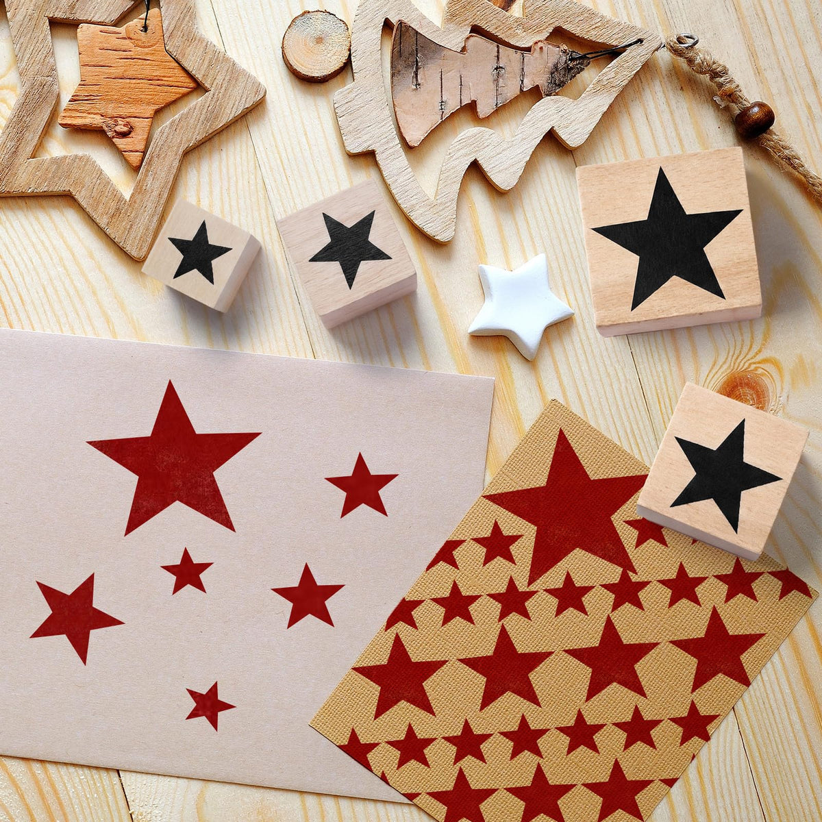 Tinlade 4 Pcs Five-Pointed Star Teacher Rubber Stamp 20/25/35/60 mm 4 Sizes 4th of July Rubber Stamp for Grading DIY Wedding Invitations Letters Gifts