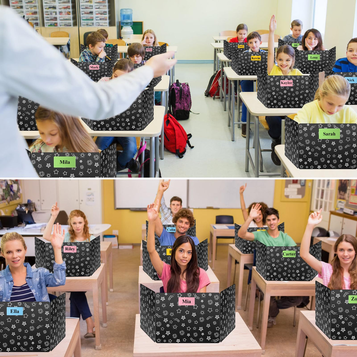 Black 24-Pack Desk Dividers for Students, Waterproof Plastic Study Carrel Divider, Durable Testing Dividers for Classroom Teacher Supplies, Easy to Clean Privacy Shield Folder Boards for Student Desk