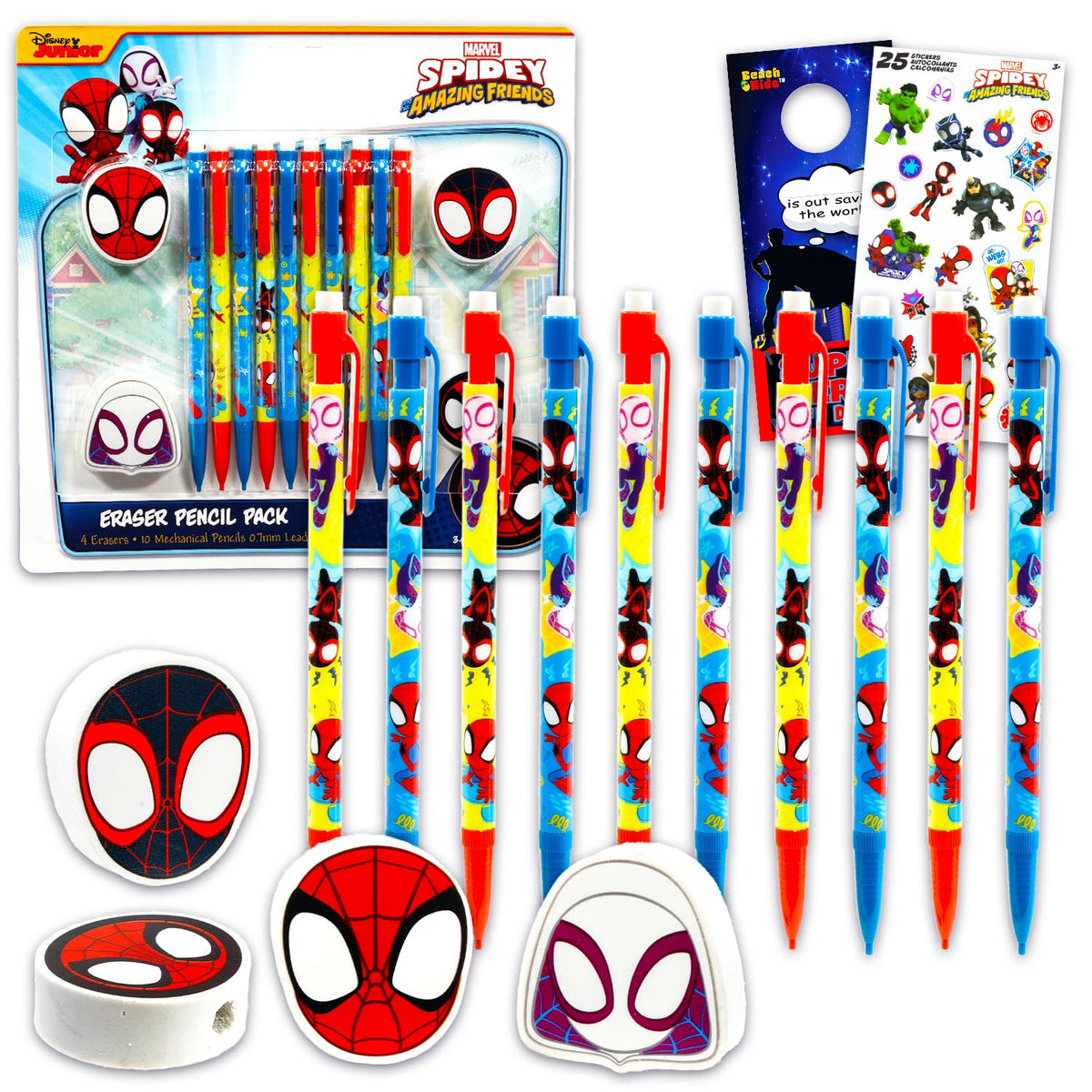 10 Count Spidey and His Amazing Friends Mechanical Pencils for Classroom Set - School Supplies Bundle with 10 Pencils, 4 Erasers, Plus Stickers, More | Spidey and Friends School Supplies for Kids