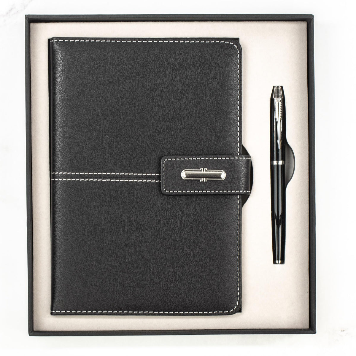 Shadow Breeze A5 Leather Notebook and Executive Pen Gift Set in Premium Gift Box, 172 Pages 100GSM Ruled Pages, Great Gift for Business, School, Home (Black)