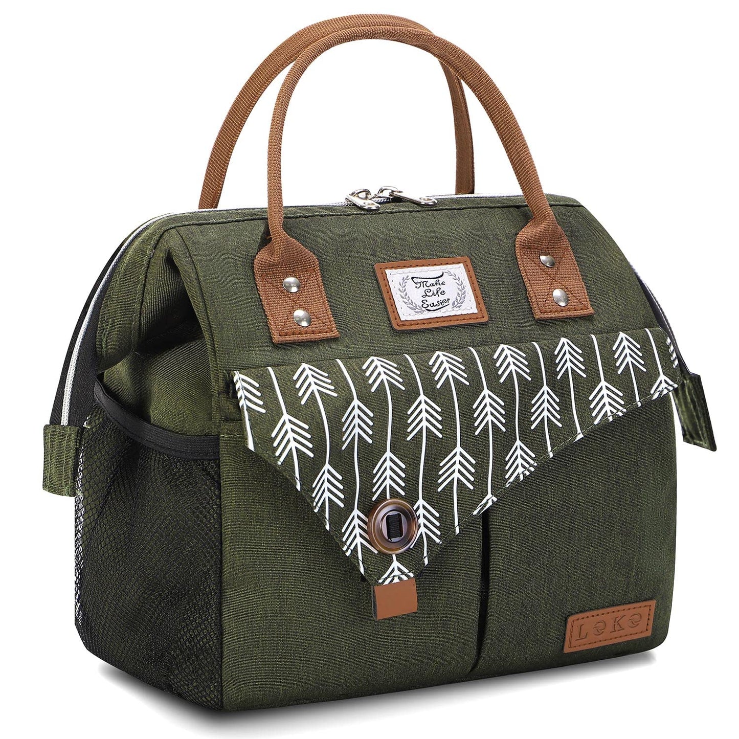 Lekesky Insulated Lunch Bag Portable Lunch Box for Office Work Picnic Beach Workout Reusable Tote Lunch Bag Organizer for Women Adult, Green