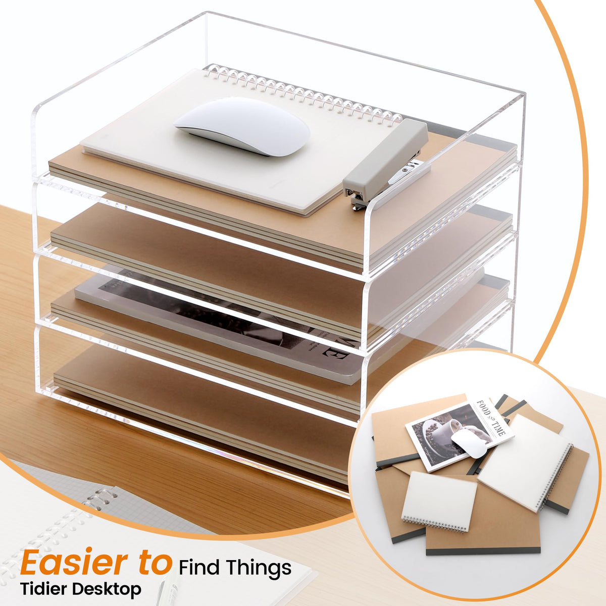 Acrylic Paper Tray, 4 Tier Paper Organizer for Desk, Clear Acrylic Desk Organizers, Stackable Letter Tray Workspace Organizer -Art Storage for School Classroom -4 Pack…