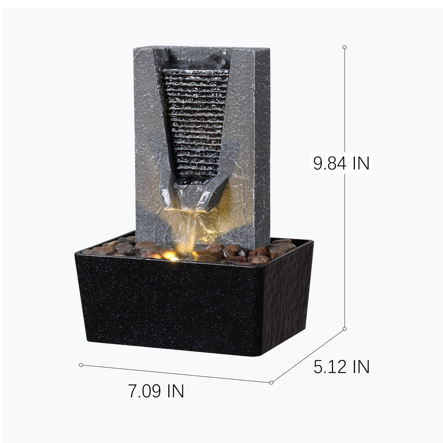 Zen Tabletop Indoor Water Fountain - Indoor Waterfall with LED Light, Relaxing Water Sounds for Office Desk Decor, Home Meditation & Stress Relief, Ideal Relaxation Gift for Women/Men