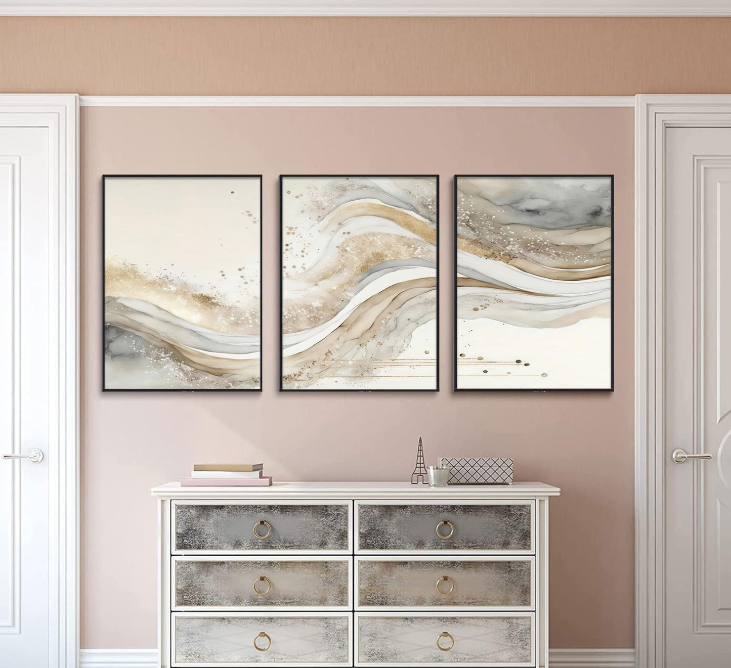 3Pcs Gold Abstract Marble Canvas Wall Art Modern Grey and Gold Fluid Painting Picture Wall Decor neutral Marble Poster Print Artwork for Bedroom Living Room Office Hotel Home Decoration