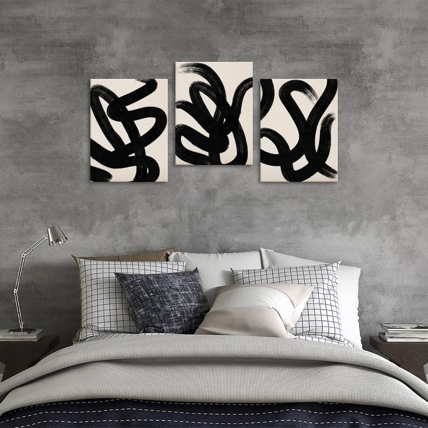 arteWOODS Wall Art Canvas Set Abstract Lines Pictures Modern Mid Century Boho Wall Decor Minimalist Abstract Black Stroke Lines Canvas Painting Artwork Living Room Bedroom Home Office 12"x16" Set of 3