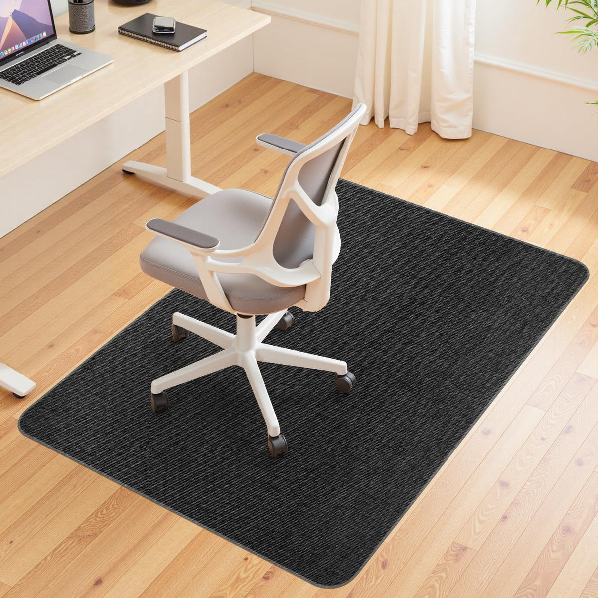 Wansimoo Office Chair Mat for Hardwood and Tile Floor, 36"x48" Floor Mat, Heavy Duty Computer Gaming Chair Mat, Anti-Slip, Non- Curve, Desk Chair Mat, Floor Protector for Home Office(Black)